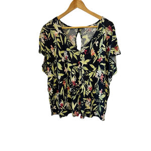 Women's Reitmans Black Floral Short Sleeve Tee Plus Size 2X